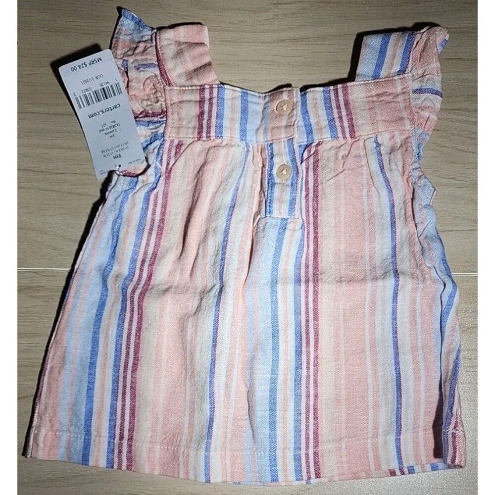 Baby Girls 9 Months Carter's Striped Linen Blend Tank & Shorts Cotton - Picture 8 of 9